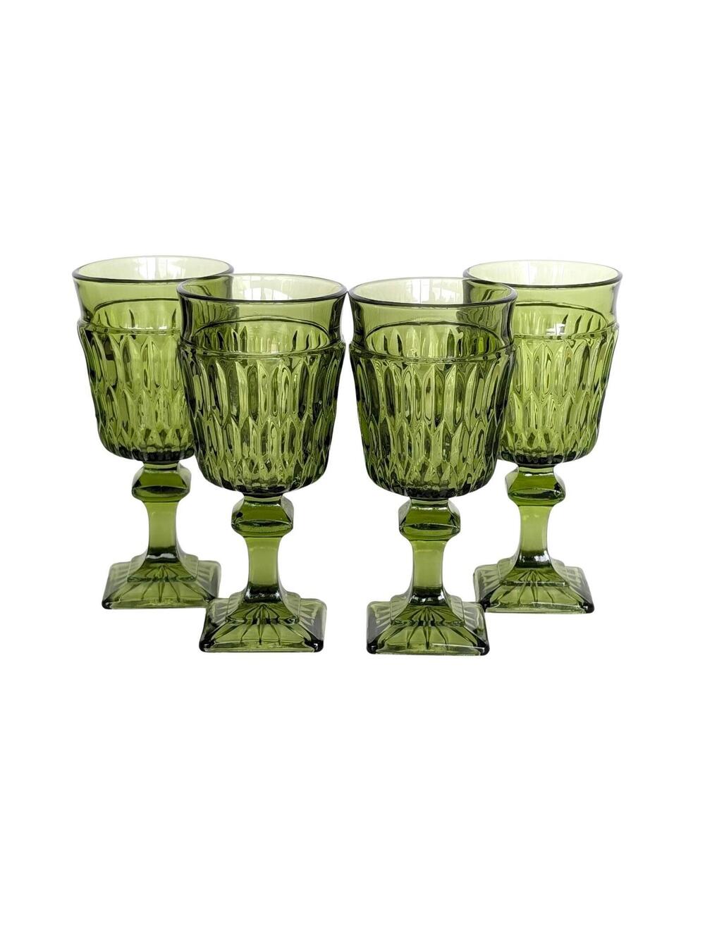 Vintage Indiana Glass Mt Vernon Avocado Green Wine Glasses - Set of 4